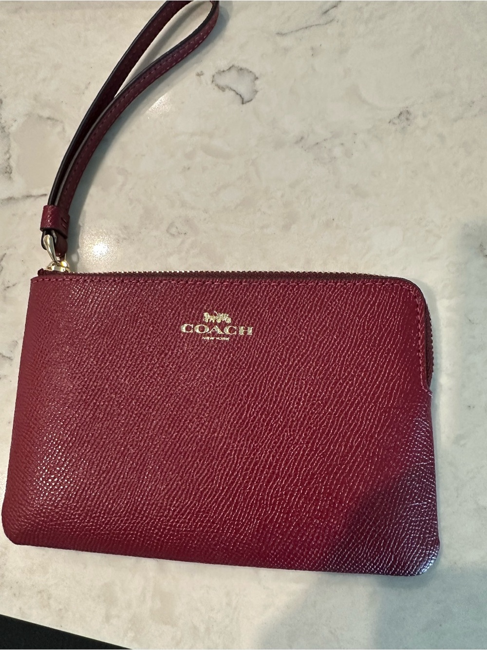Coach Cherry Red Leather Wristlet with Gold Logo